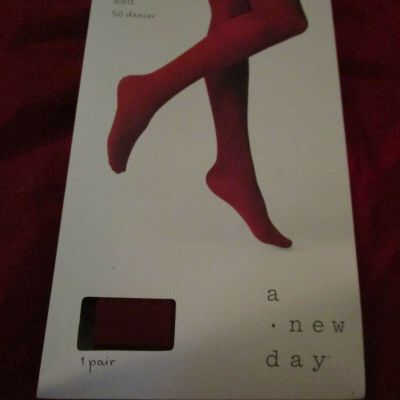 1 Pair A New Day Opaque Tights Red 50 Denier Womens S/M